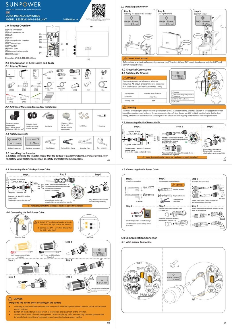 Sun Power RESERVE-INV-1-P5-L1-INT Quick installation guide