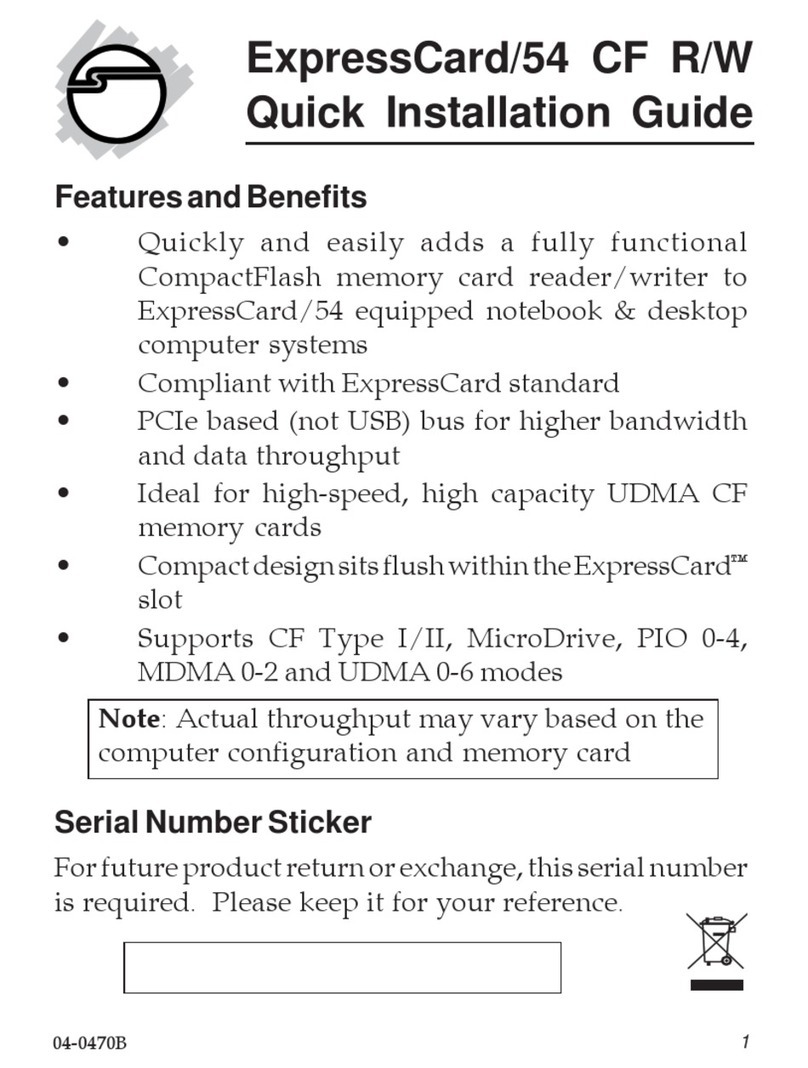 SIIG ExpressCard/54 CF R/W Quick installation guide