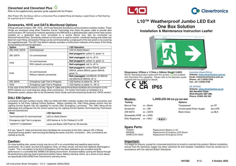 Clevertronics L10 Weatherproof Jumbo LED Exit Installation and operating instructions
