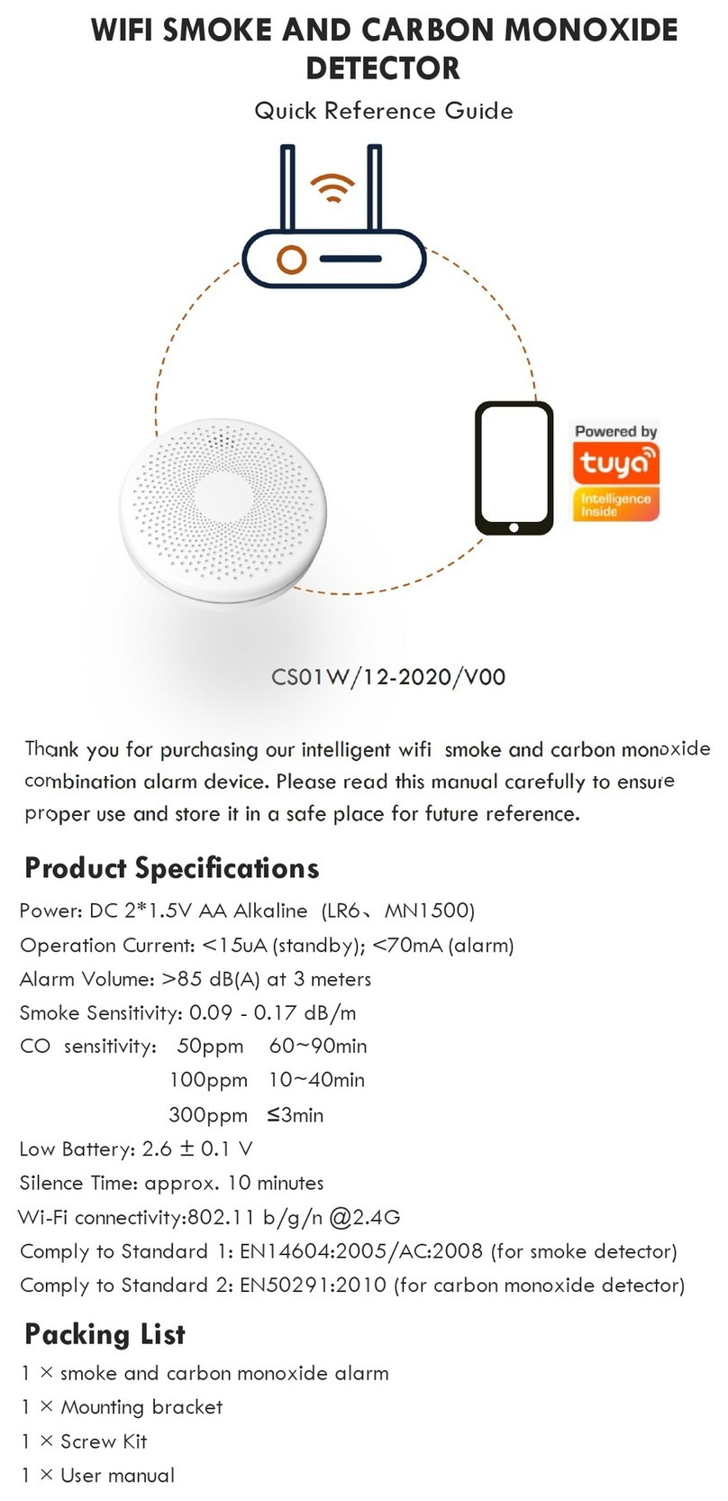 TUYA CS01W/12-2020/V00 Quick reference guide