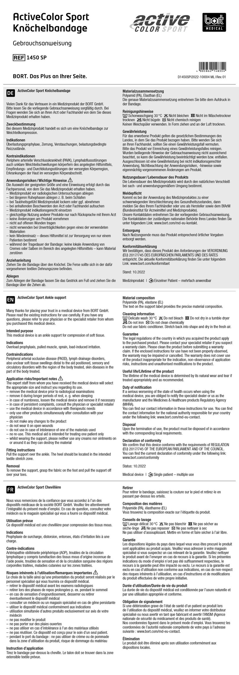 bort medical ActiveColor Sport 1450 SP manual