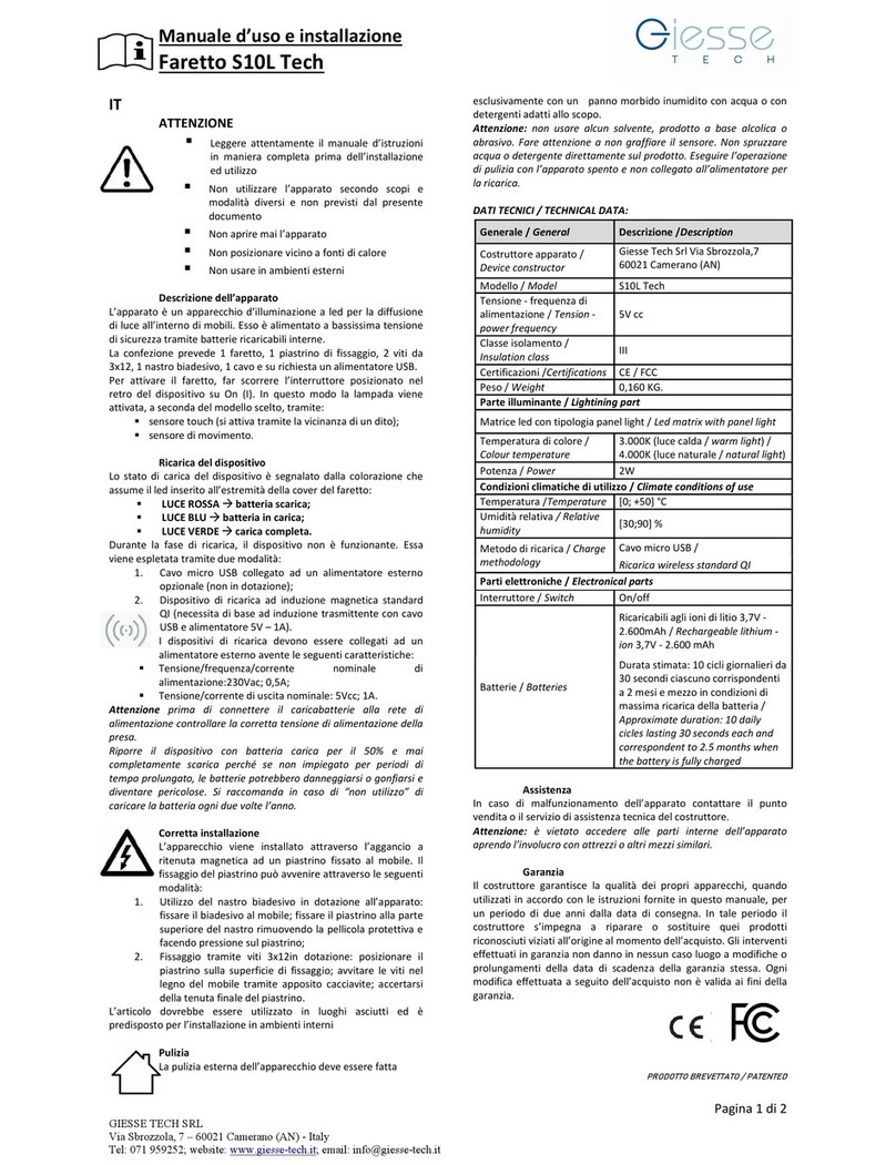 GIESSE S10L Use and installation  manual