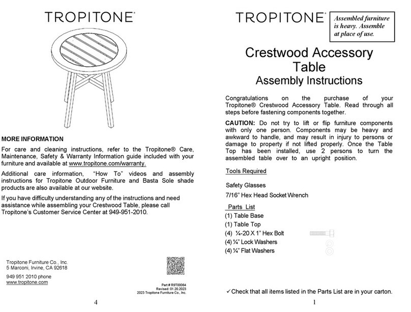 tropitone Crestwood Accessory Table User manual tropitone Crestwood Accessory Table User manual