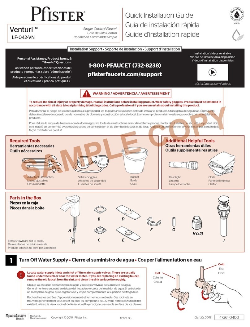 Spectrum Brands Pfister Venturi LF-042-VN Quick installation guide Spectrum Brands Pfister Venturi LF-042-VN Quick installation guide