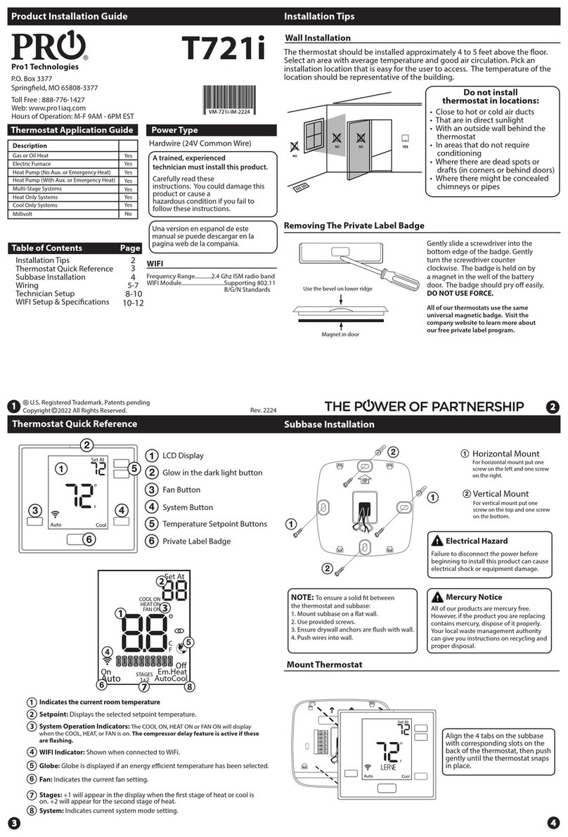 Pro 1 IAQ T721i Product installation guide Pro 1 IAQ T721i Product installation guide