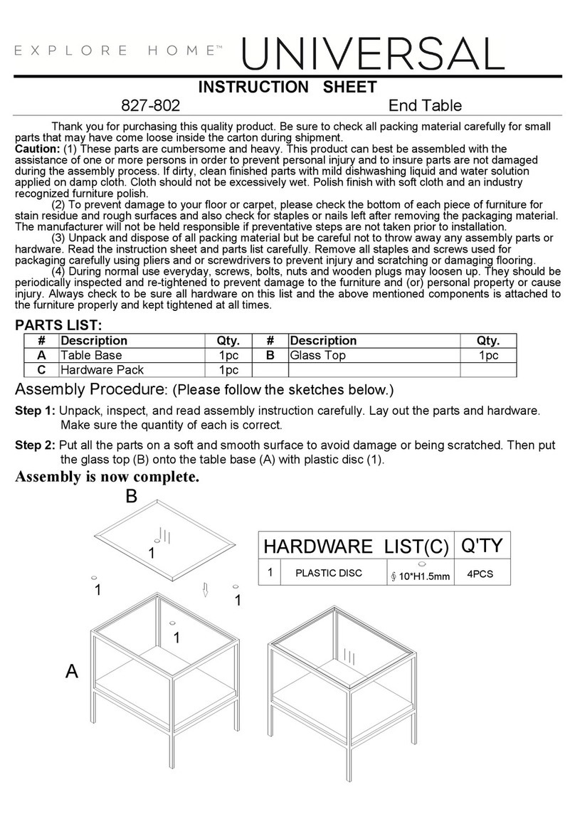 Universal Explore Home 827-802 instruction sheet