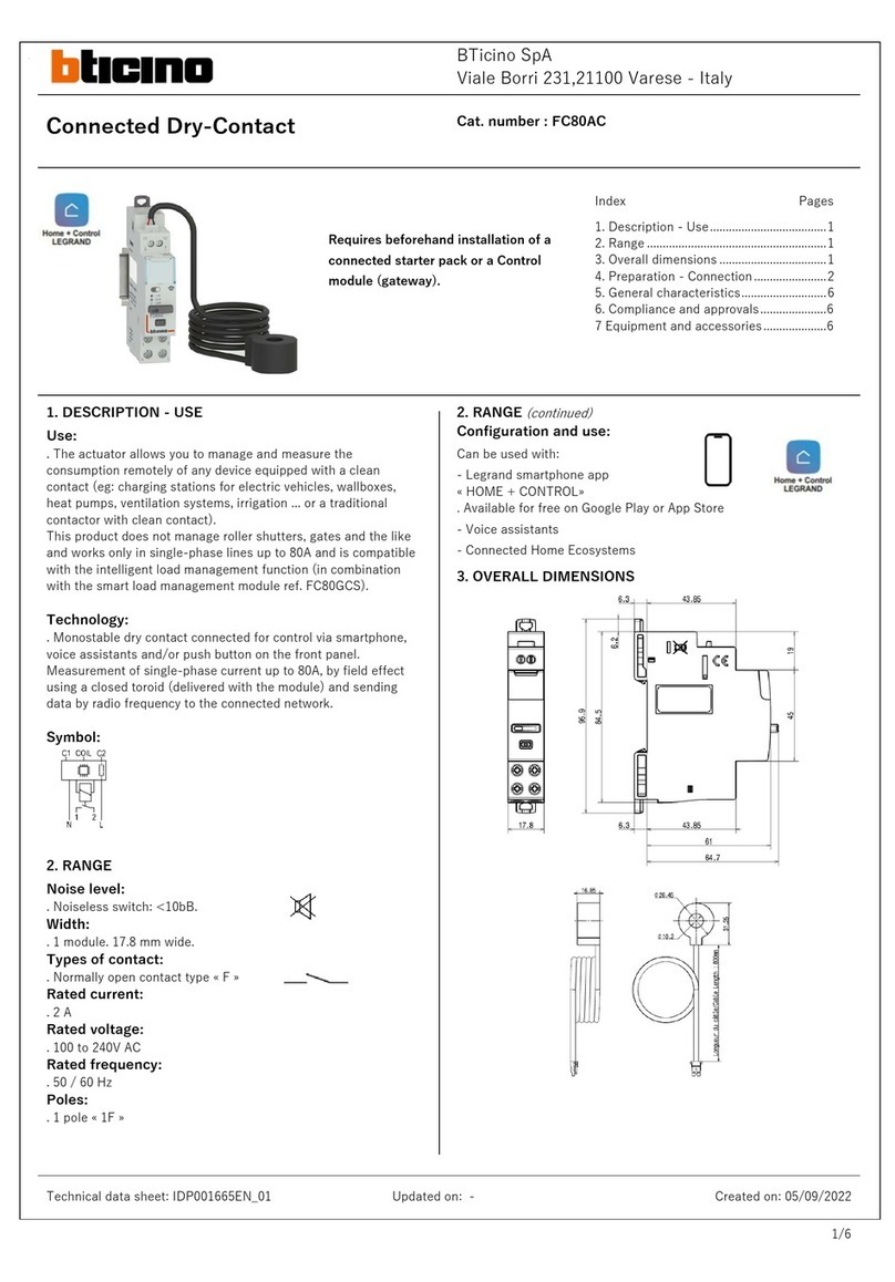 Bticino FC80AC Technical data sheet
