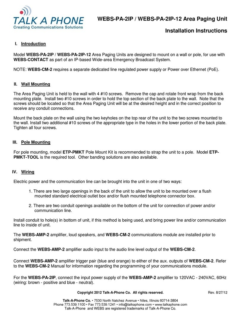 Talkaphone WEBS-PA-2IP installation instructions