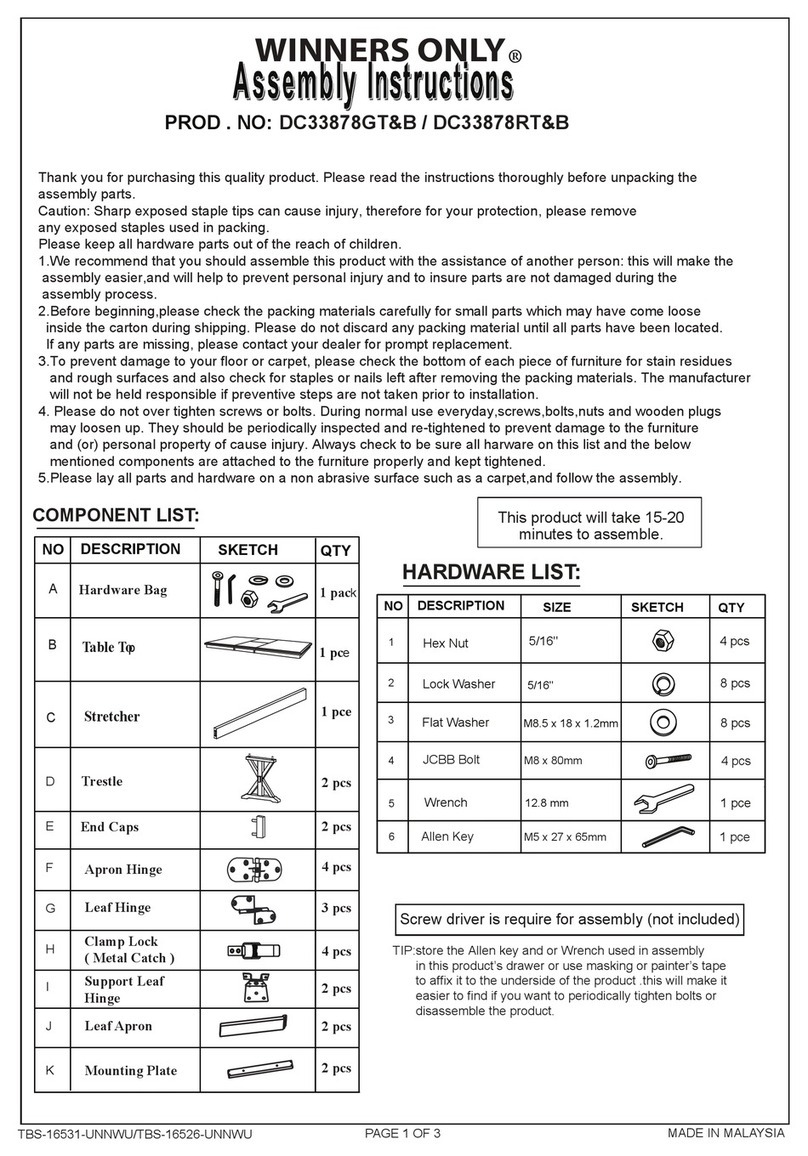 Winners Only DC33878GT Assembly instructions