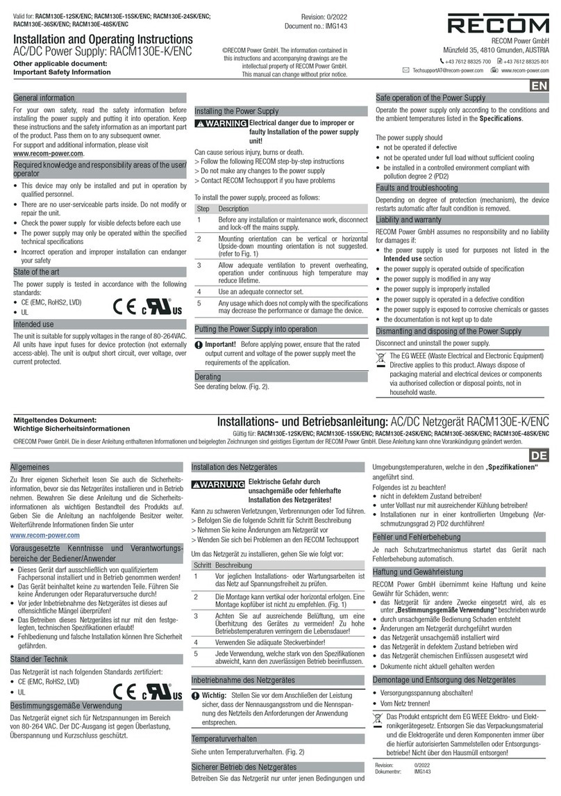 Recom RACM130E-K/ENC Installation and operating instructions