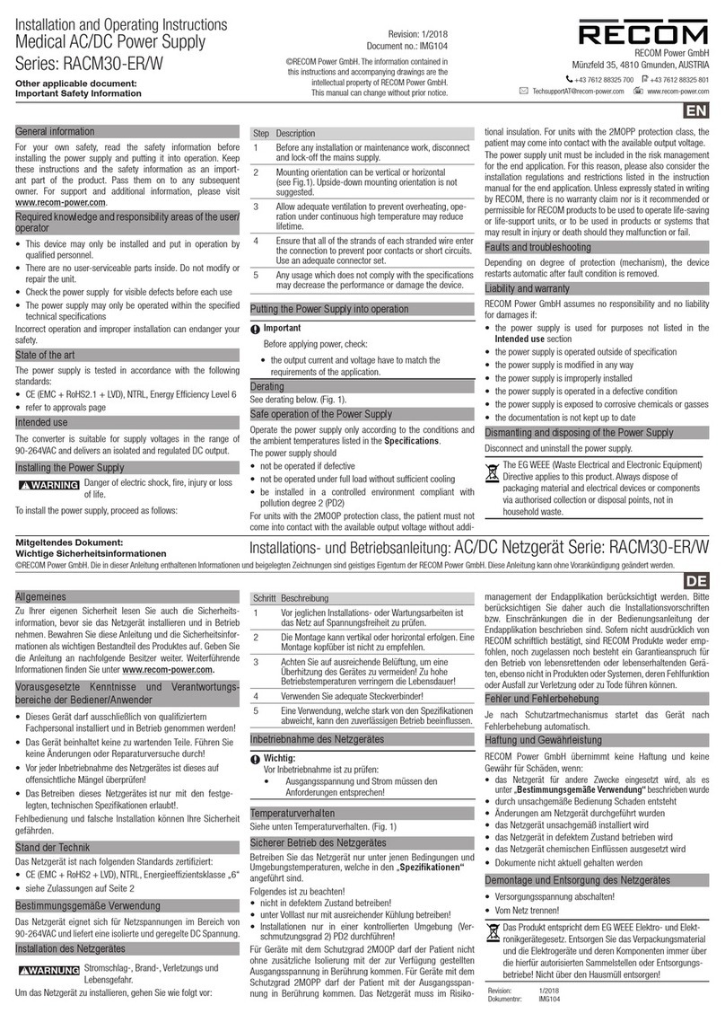 Recom RACM30-ER/W Installation and operating instructions
