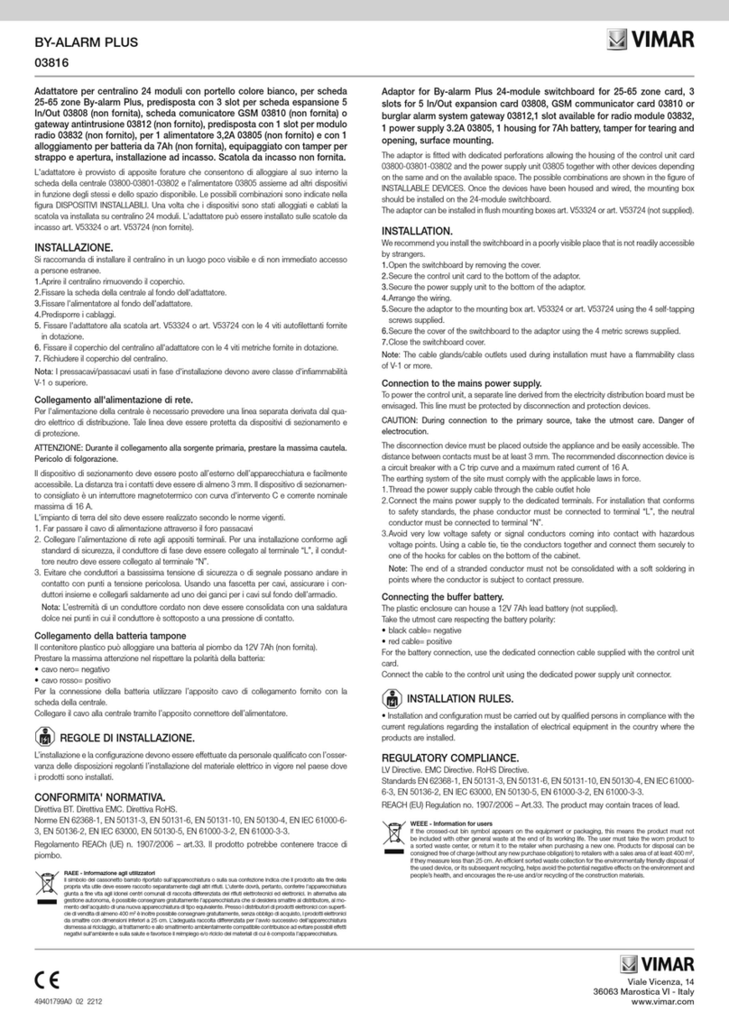 Vimar BY-ALARM PLUS quick start guide