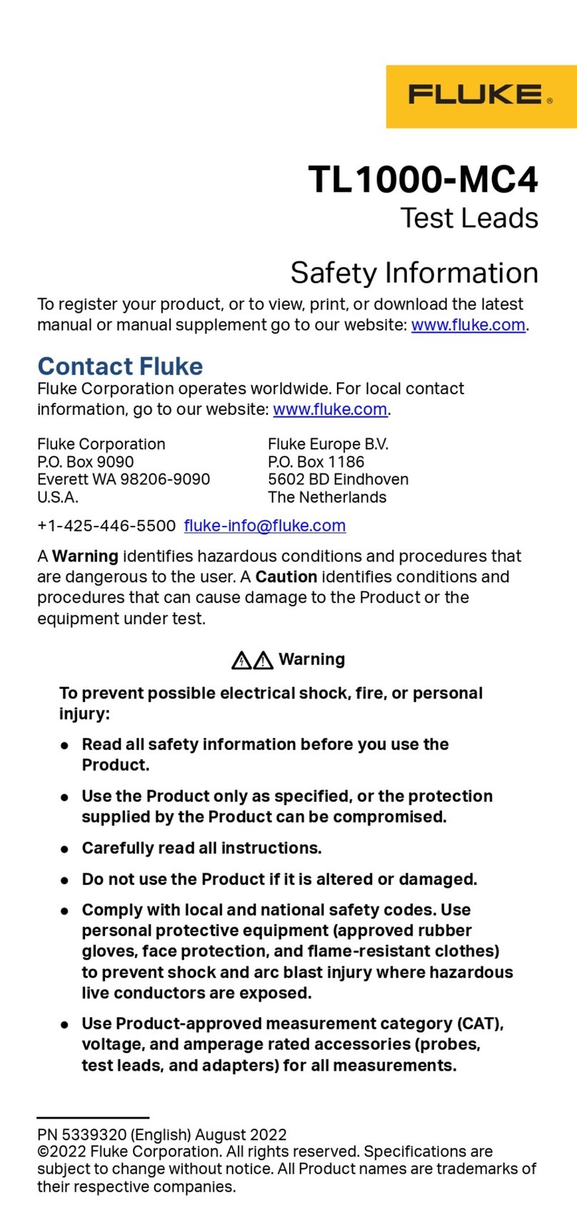Fluke TL1000-MC4 Original instructions