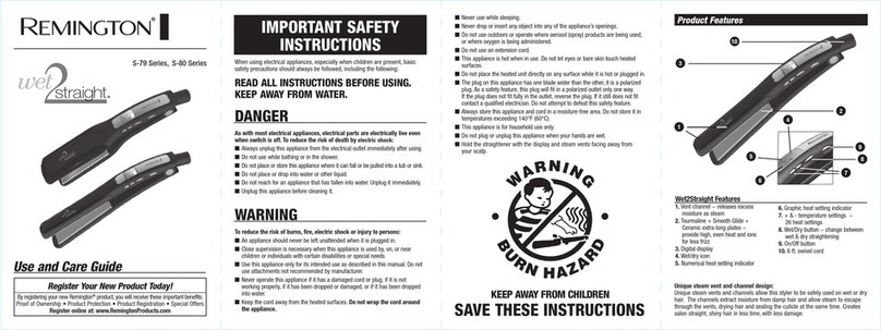Remington Wet2Straight S-79 Series Use and care guide