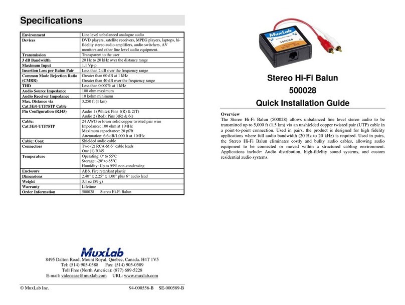 MuxLab Stereo Hi-Fi Balun User manual