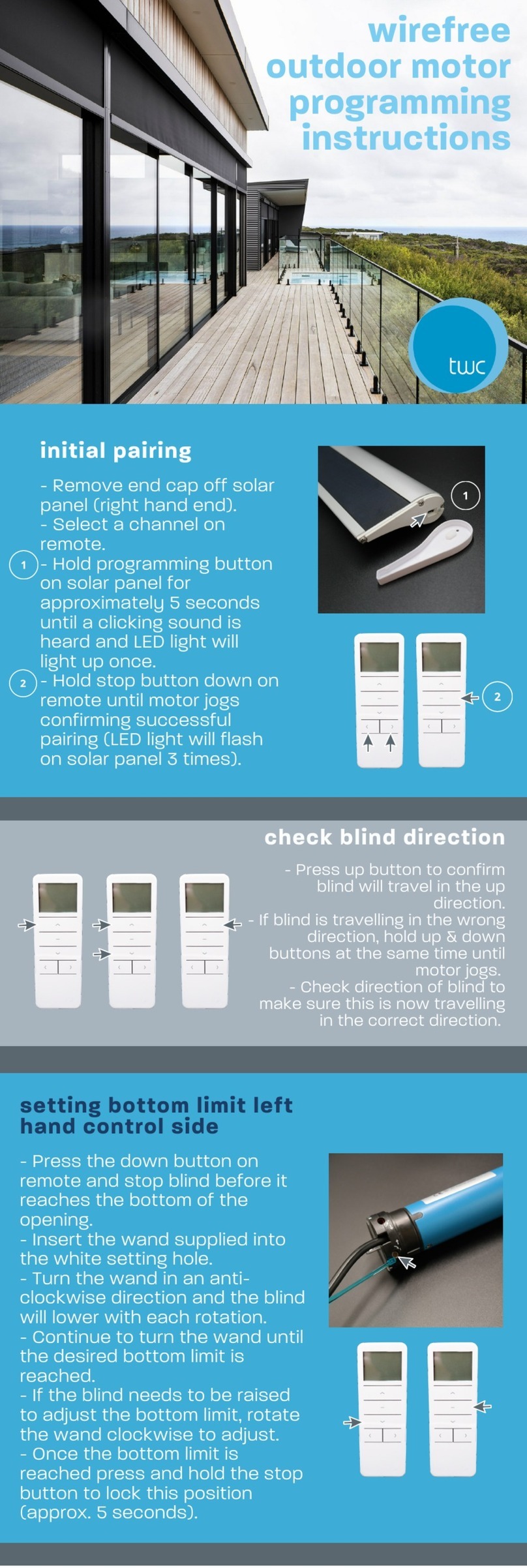 TWC Zipscreen Programming instructions
