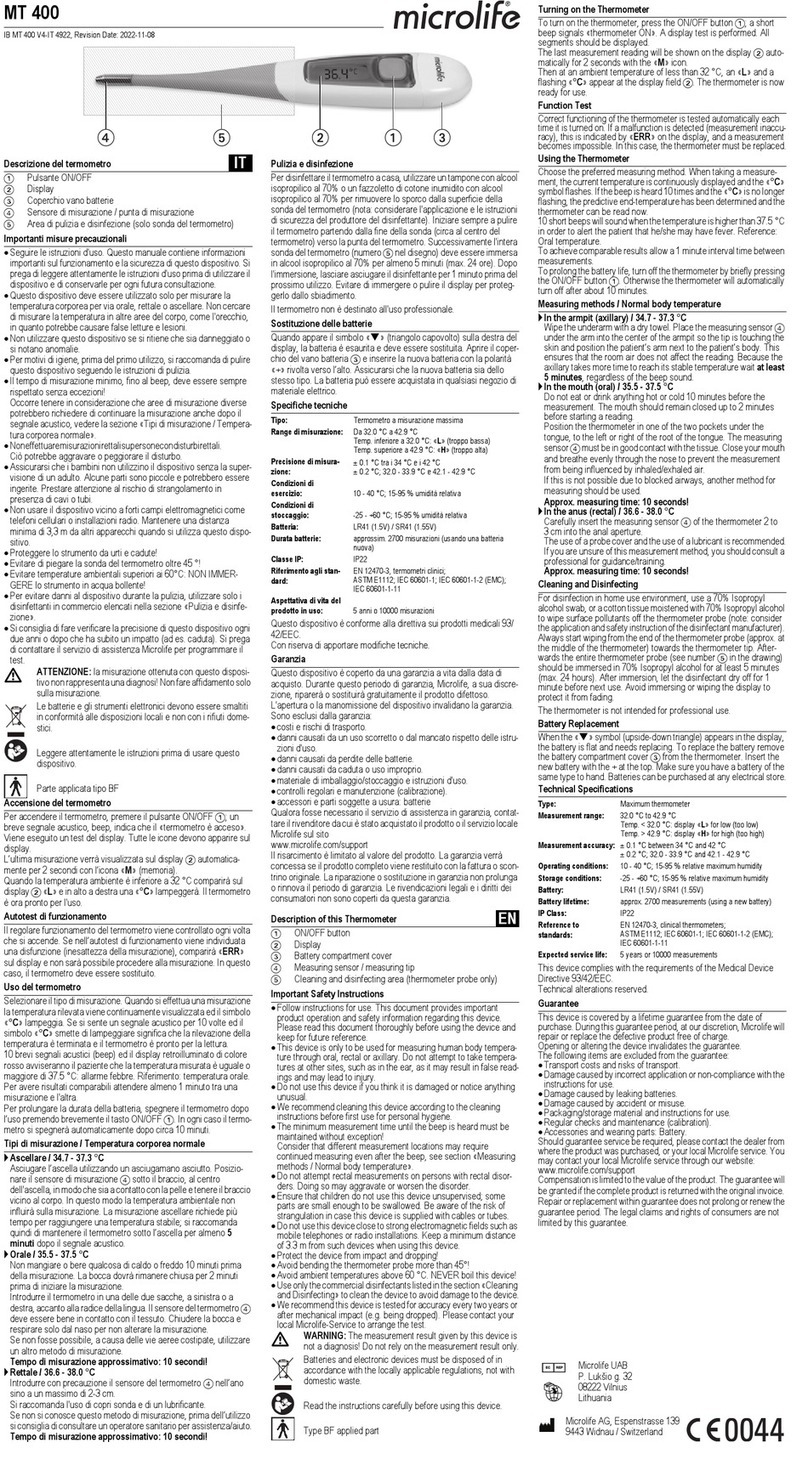 Microlife MT 400 User manual