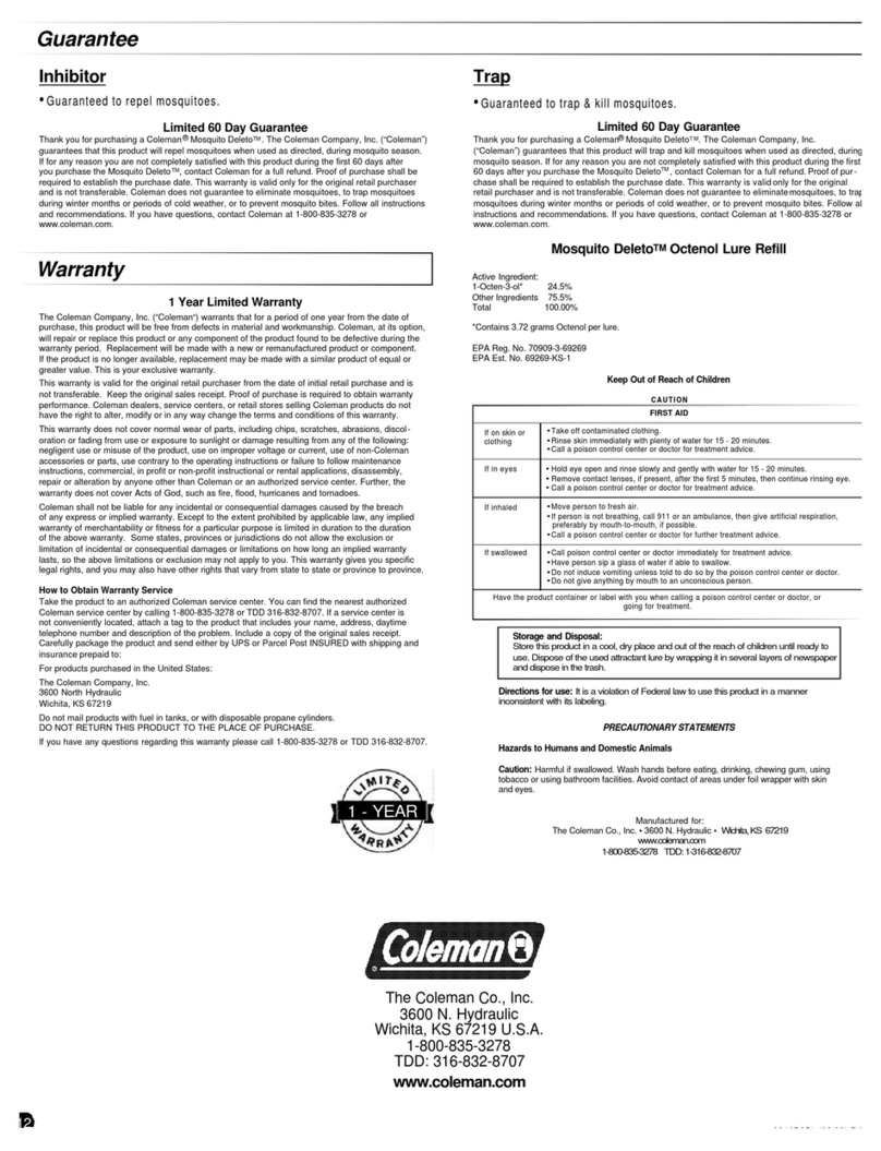 Coleman MOSQUITO DELETO 2100 Instructions for use
