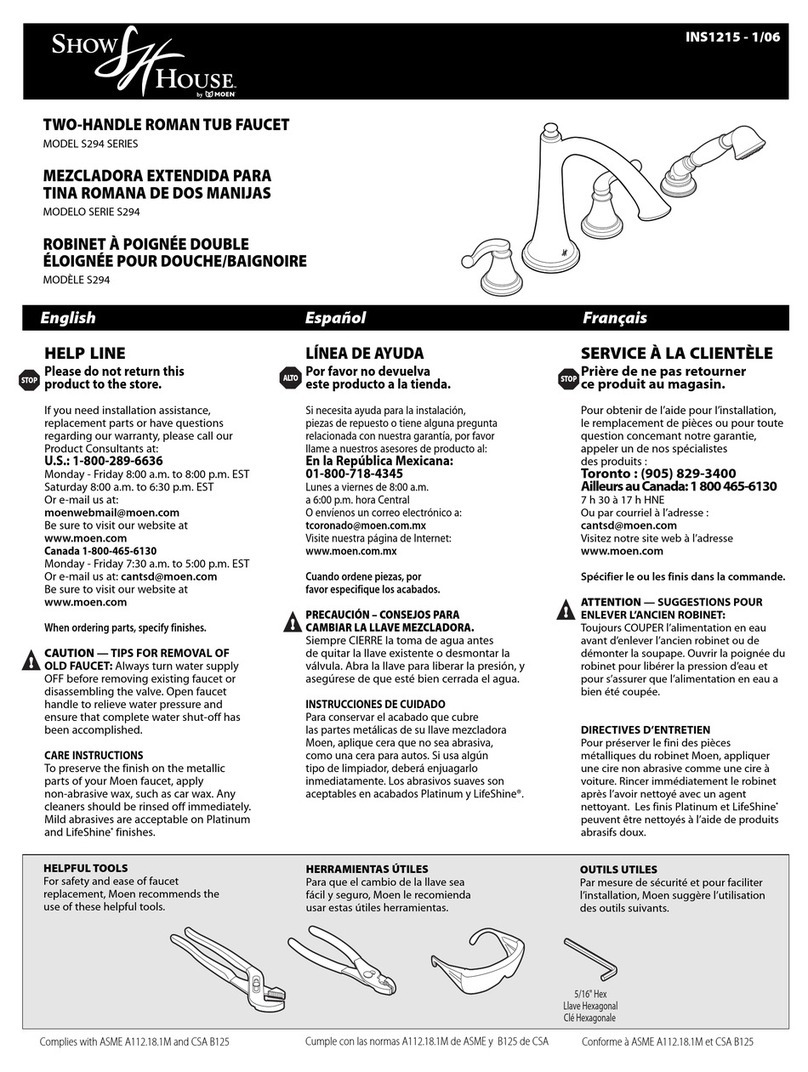 Moen Show House S294 Series User manual