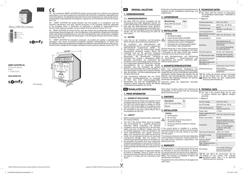 SOMFY 230V Dry Contact Relay instructions