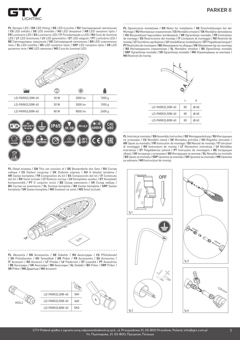 GTV PARKER II LD-PARK2L30W-40 Important notes for installation & warranty card
