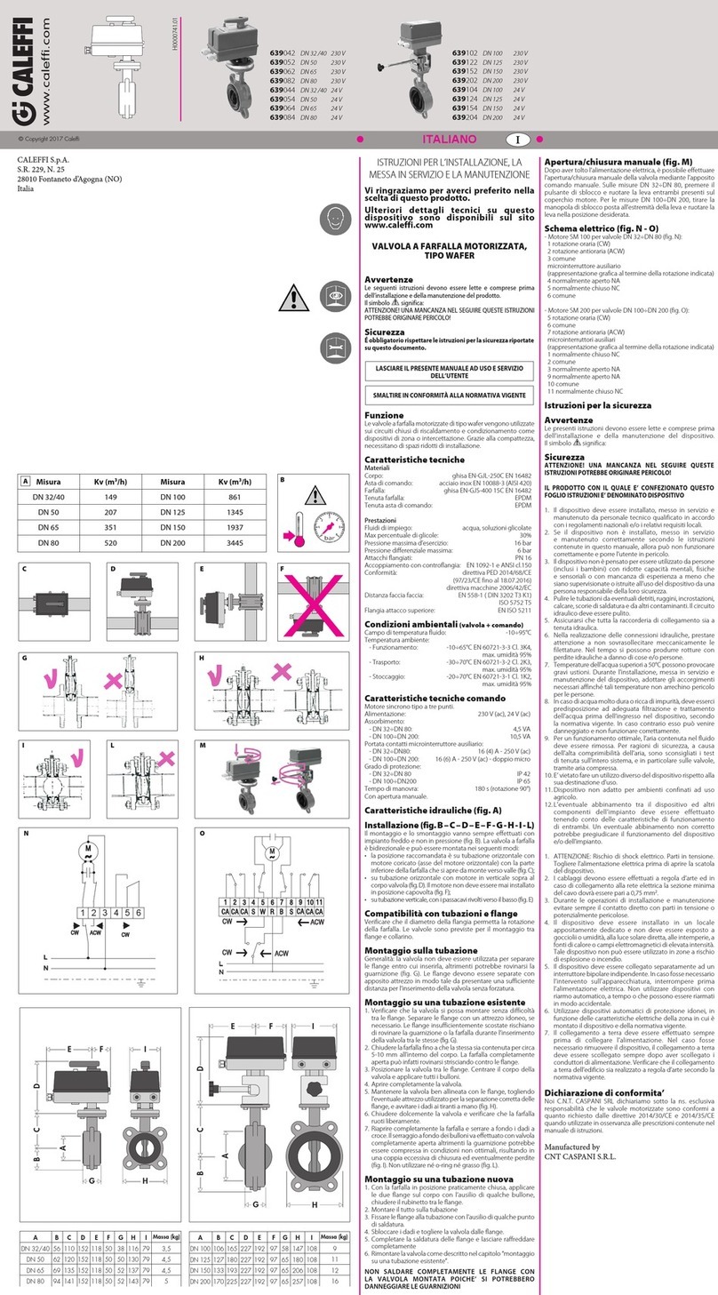 CALEFFI 639042 INSTRUCTIONS FOR INSTALLATION, COMMISSIONING AND MAINTENANCE