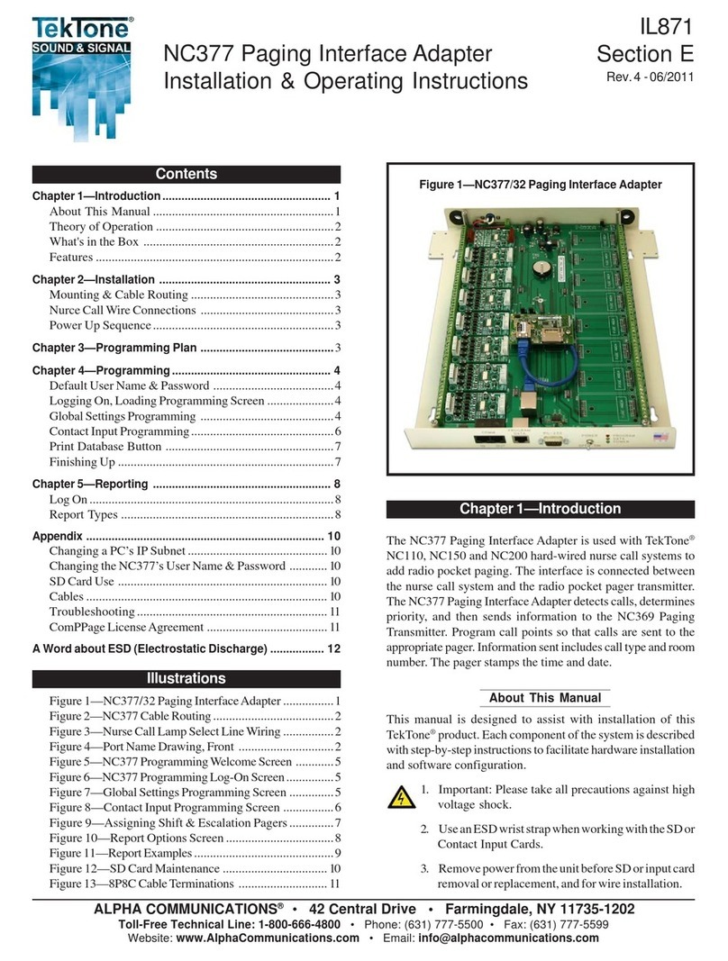 Alpha Communications TekTone NC377 Installation & operating instructions