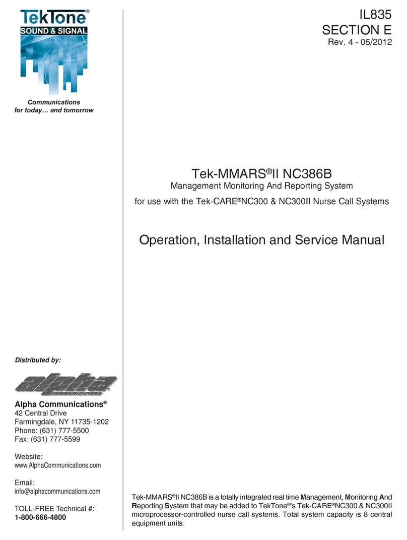 Alpha Communications TekTone Tek-MMARS II NC386B Operation, installation and service manual