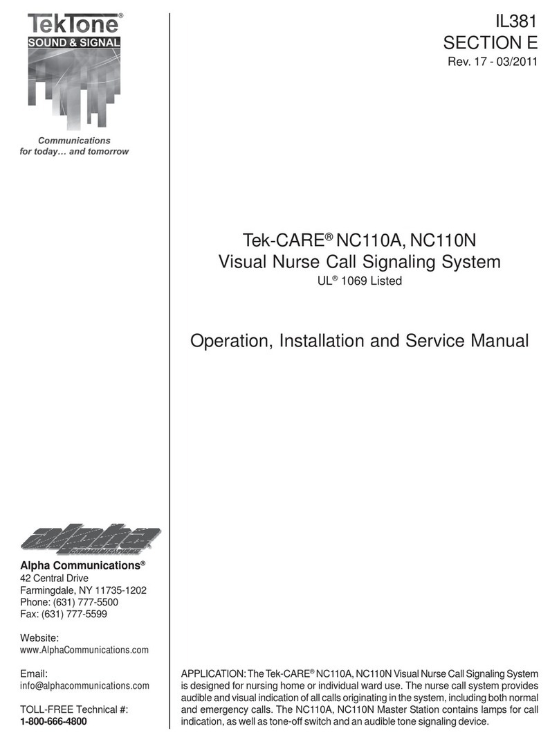 Alpha Communications TekTone Tek-CARE NC110A Operation, installation and service manual