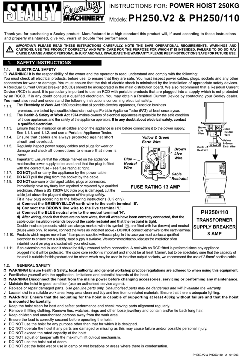 Sealey Quality MACHINERY PH250.V2 User manual