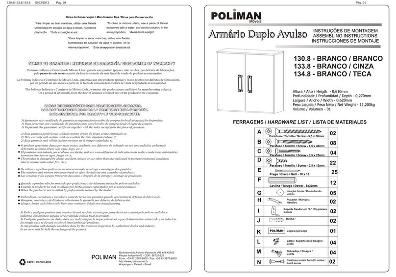 Poliman Moveis Armario Duplo Avulso 130.8 Installation guide
