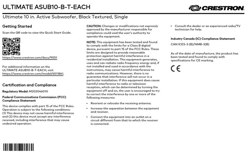 Crestron ULTIMATE ASUB10-B-T-EACH quick start guide