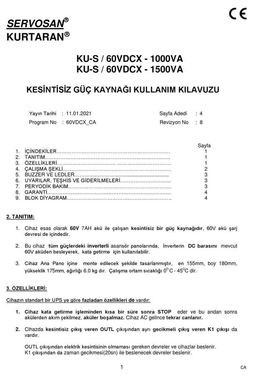 SERVOSAN KURTARAN KU-S/60VDCX-1000VA quick start guide