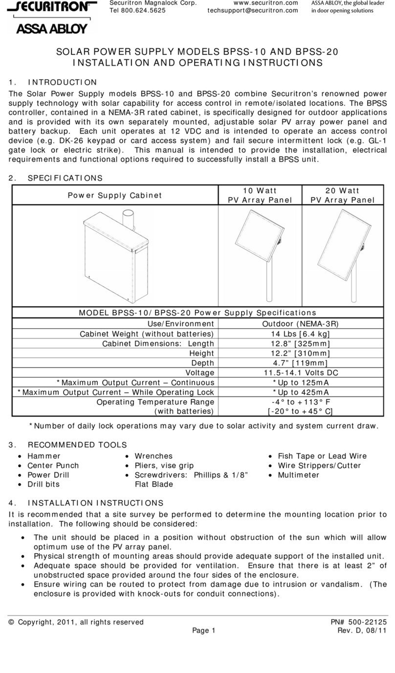 Assa Abloy SECURITRON BPSS-10 Installation and operating instructions Assa Abloy SECURITRON BPSS-10 Installation and operating instructions