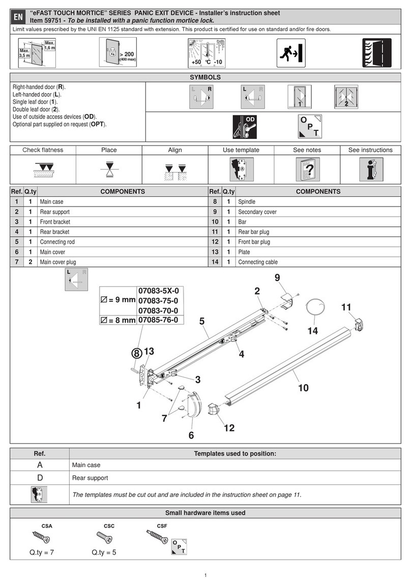 CISA eFAST TOUCH MORTICE Series Installer's instructions