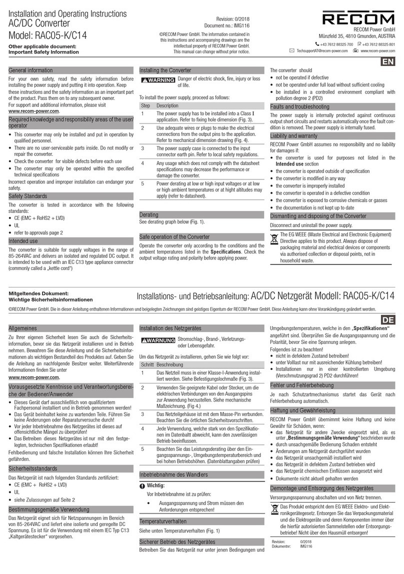Recom RAC05-K/C14 Installation and operating instructions