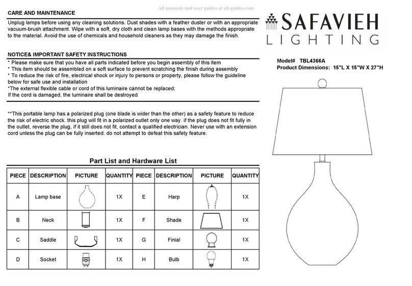 Safavieh Lighting TBL4366A quick start guide