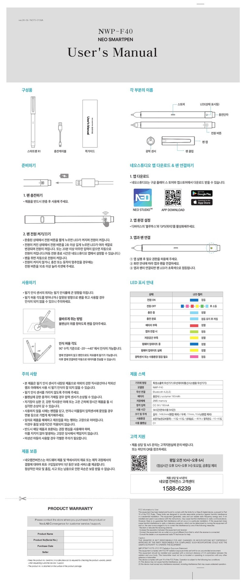 NEO Smartpen NWP-F40 User manual