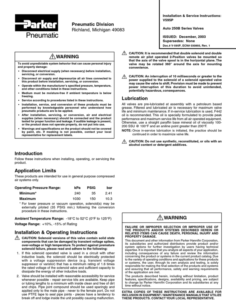 Parker Pneumatic 250B Series Installation & service instructions