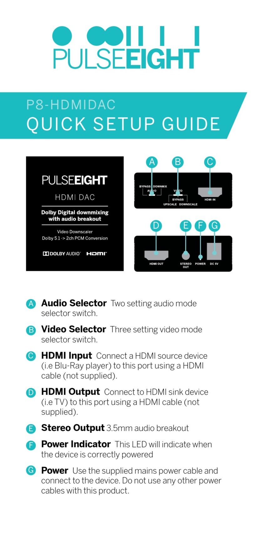 PULSEEIGHT P8-HDMIDAC User manual