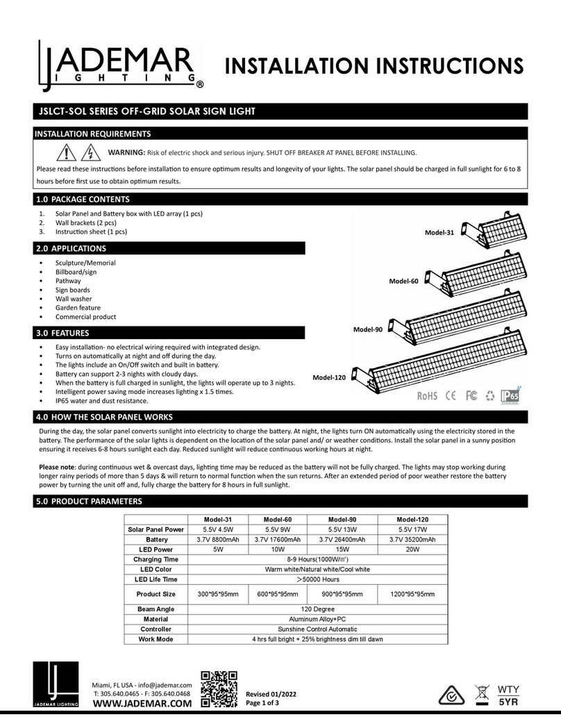 JADEMAR LIGHTING JSLCT-SOL Series installation instructions