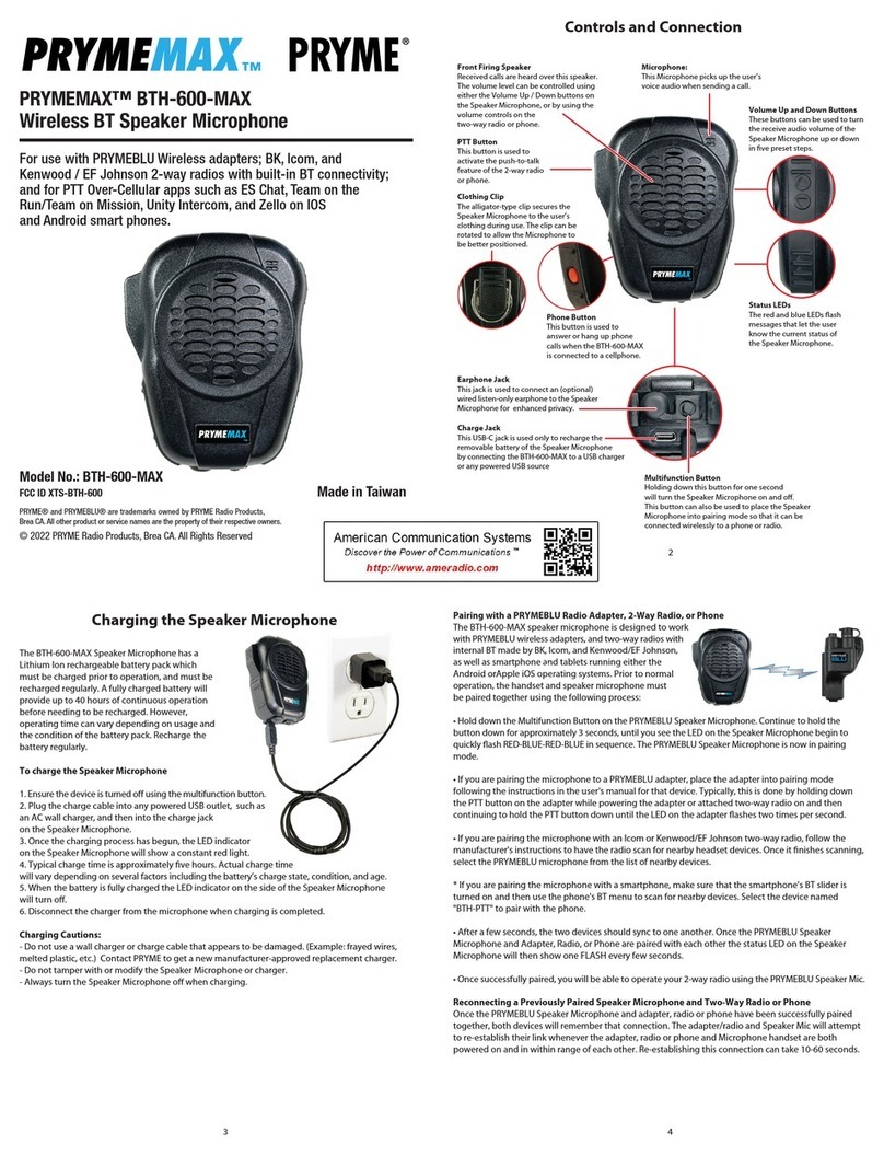 PRYME PRYMEMAX BTH-600-MAX quick start guide