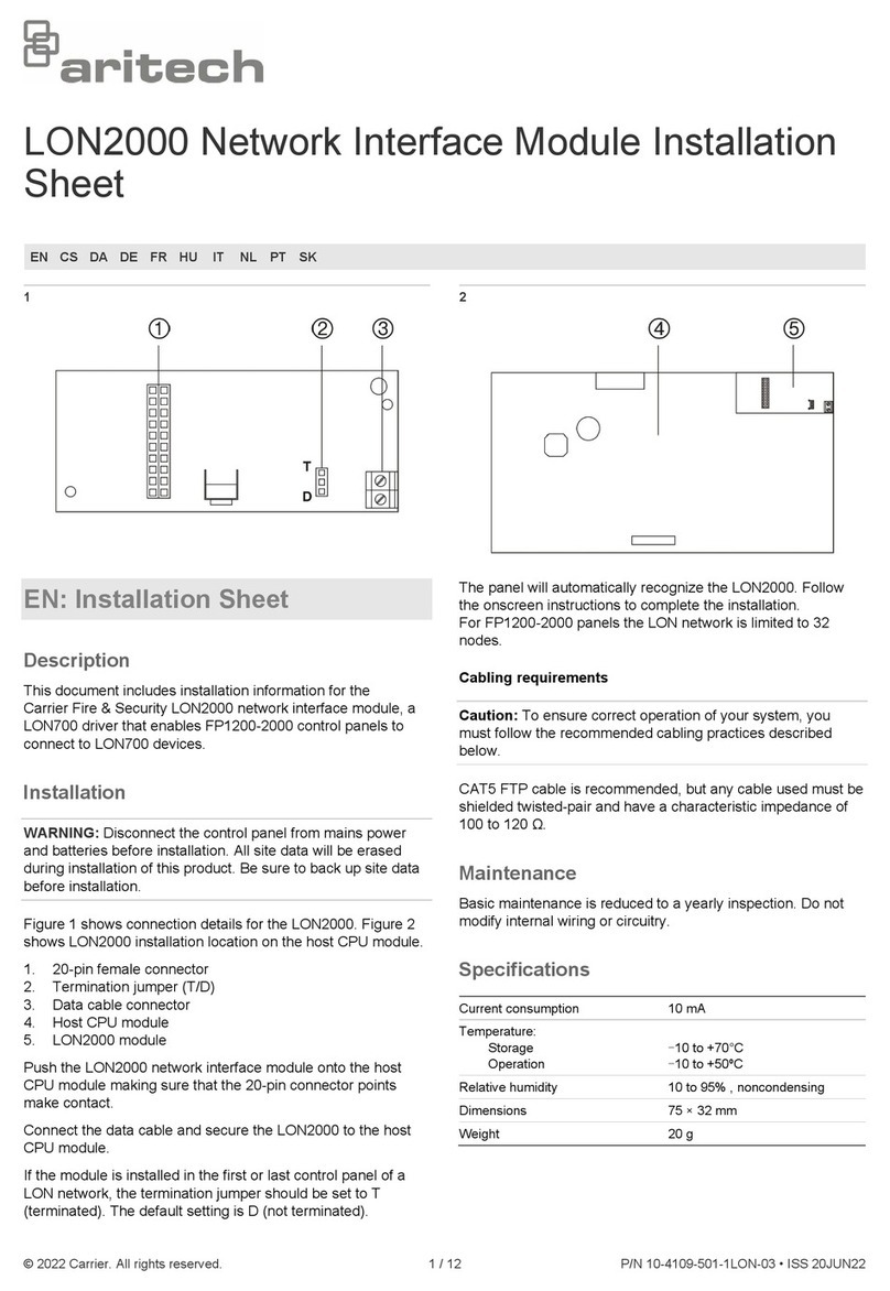 Aritech LON2000 Installation sheet