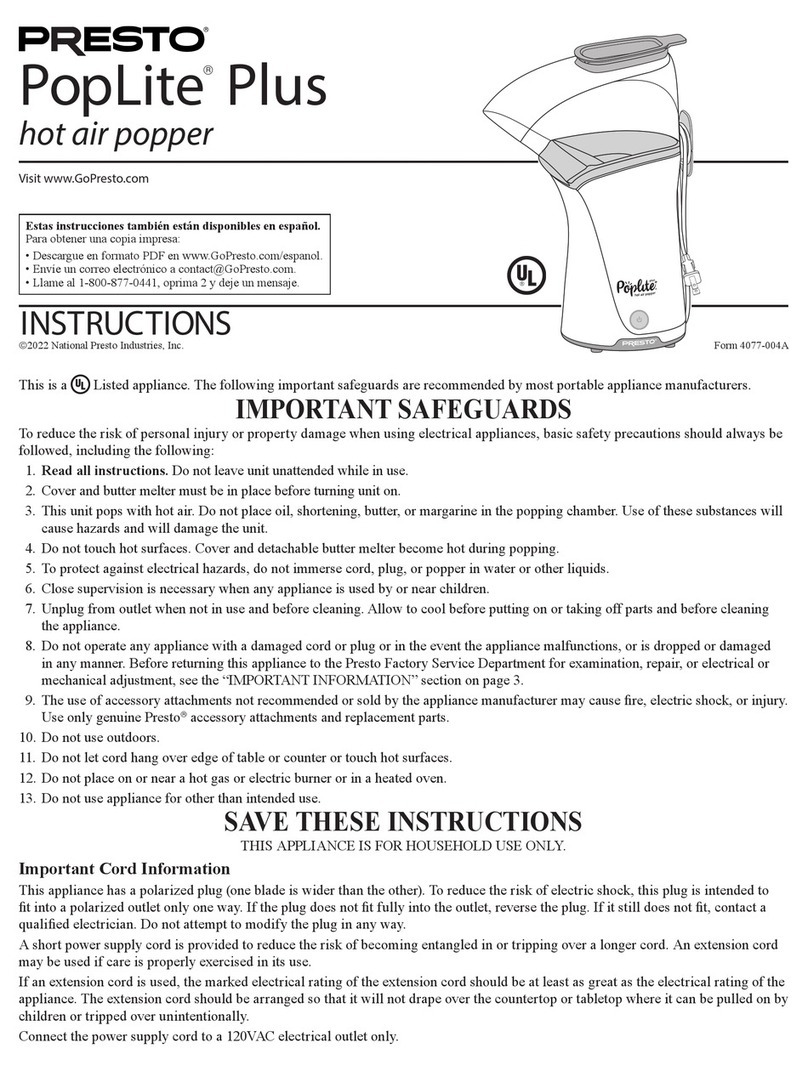 Presto PopLite Plus instructions