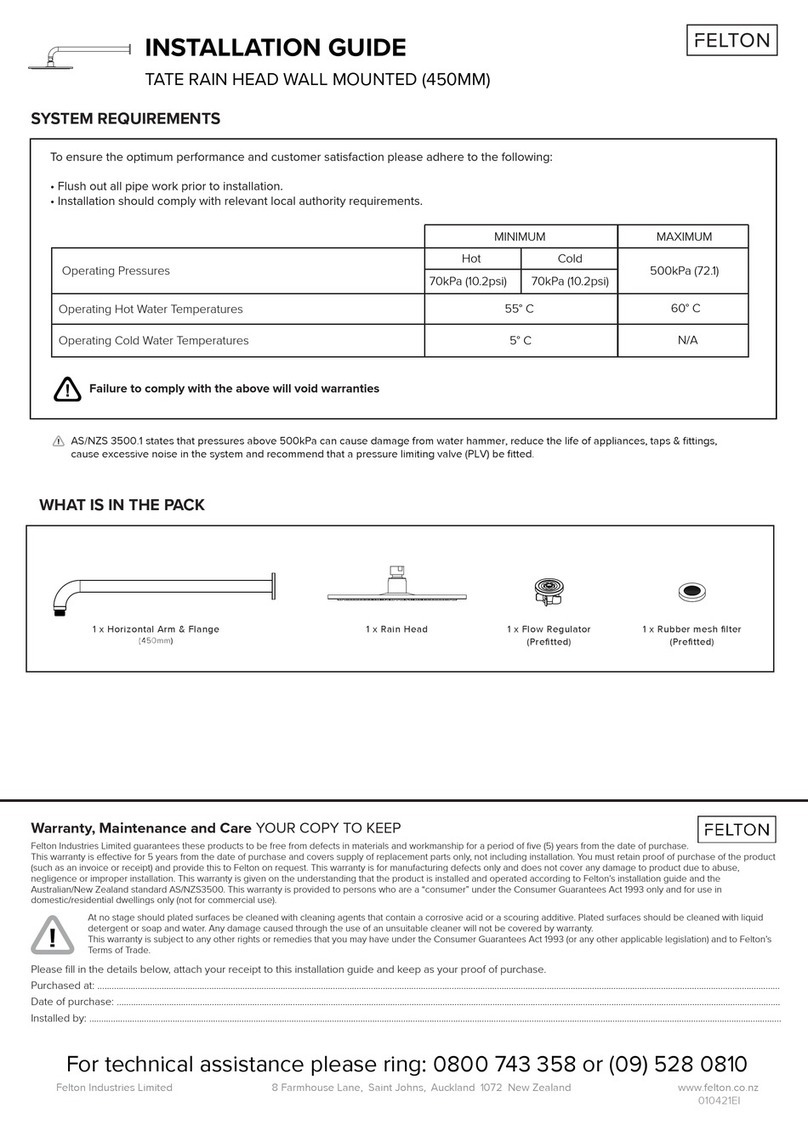 Felton TATE RAIN HEAD WALL MOUNTED User manual Felton TATE RAIN HEAD WALL MOUNTED User manual
