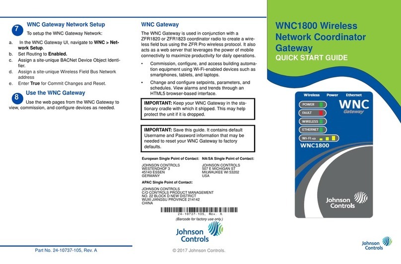 Johnson Controls WNC1800 User manual