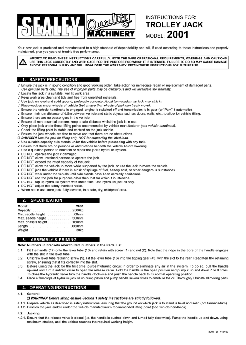 Sealey Quality MACHINERY 2001 User manual