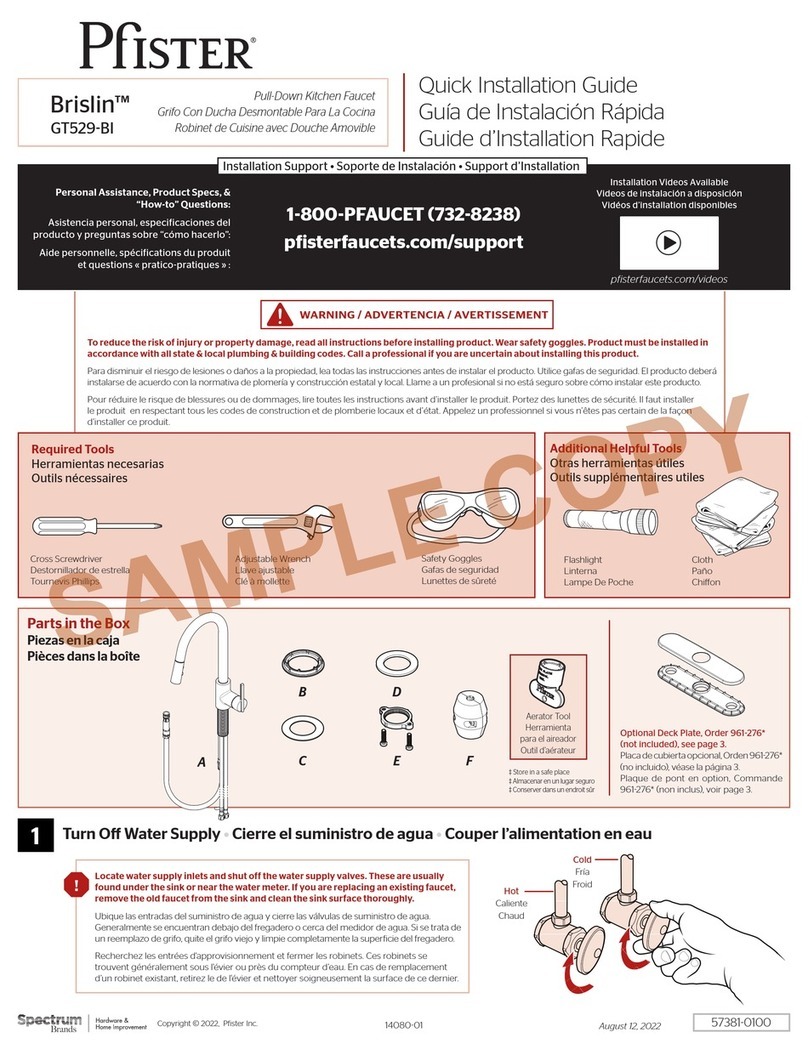 Spectrum Brands Pfister Brislin GT529-BI Quick installation guide