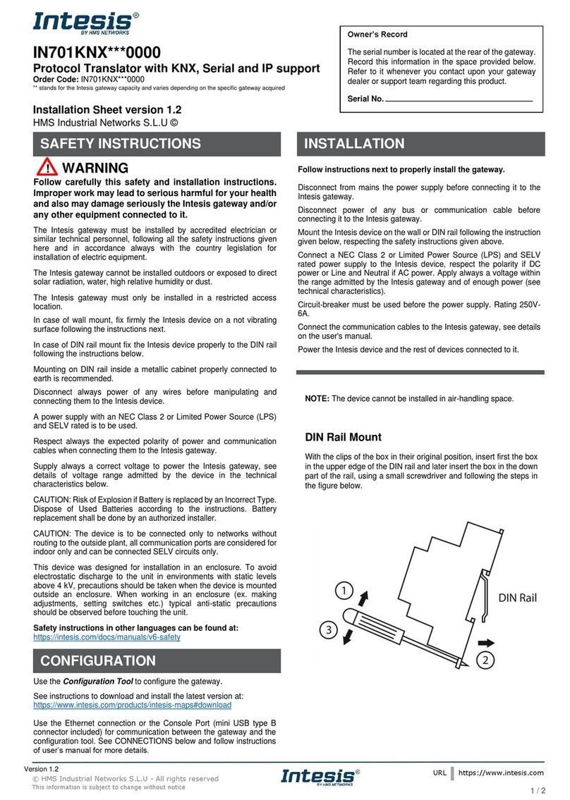 HMS Networks Intesis IN701KNX 0000 Series quick start guide HMS Networks Intesis IN701KNX 0000 Series quick start guide