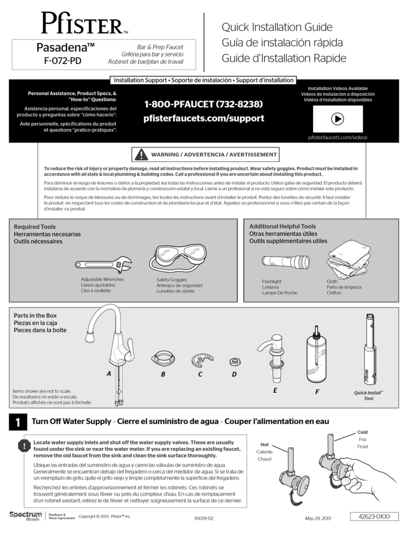 Spectrum Brands Pfister Pasadena F-072-PD Quick installation guide Spectrum Brands Pfister Pasadena F-072-PD Quick installation guide